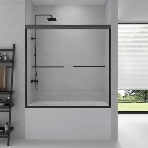 Bathtub Shower Door - 56-60" W×58" H Semi-Frameless Double Sliding Design Shower