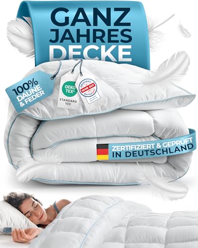 Glückstoff® Feder- und Daunendecke 135x200cm [Zertifiziert in Deutschland] - Bettdecke Daunen und Federn - Federbettdecke Oberbett - Schlafdecke Zudec