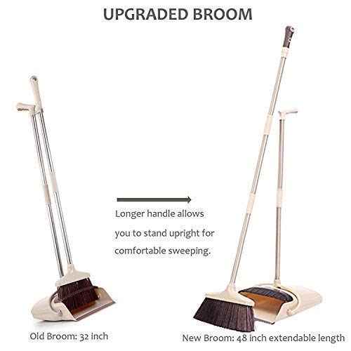 image for SerBion Broom and Dustpan Set, 48 inch Extendable Broom Standing Uprig