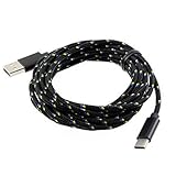 Black Durable Braided 10ft Long Type-C Cable Rapid Charger Sync USB Wire USB-C Power Data Cord for Straight Talk ZTE Max Duo LTE - T-Mobile Alcatel Idol 4S - HTC 10 - LG G5 G6 - Motorola Moto Z Droid