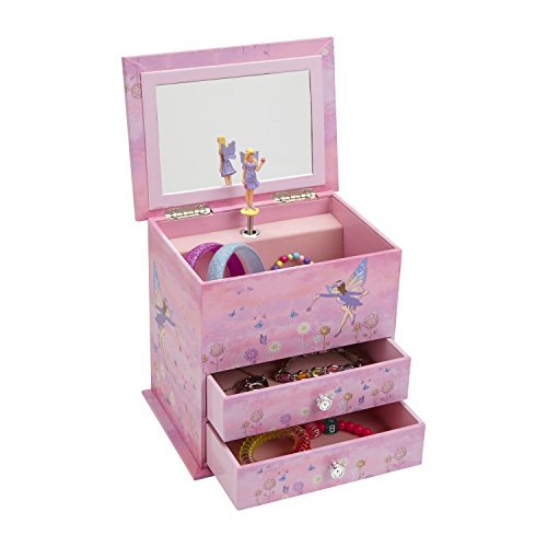 Jewelkeeper wooden music box with 2 pullout drawers, fairy and fl…