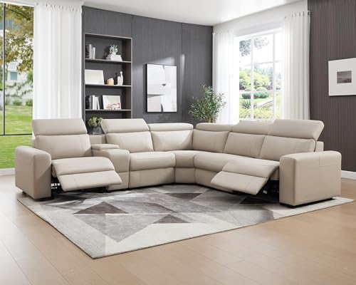Electric Reclining Couch with Storage & USB, Console, Adjustable Headrest & Cup