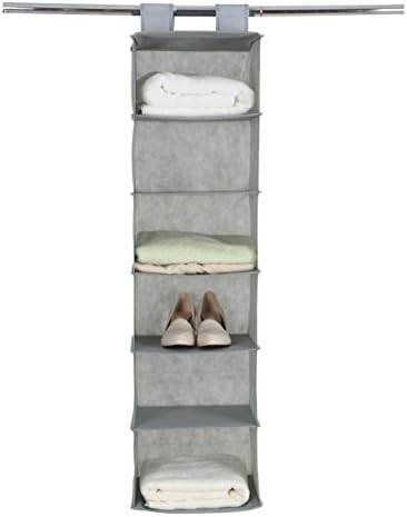 Annbo Livinn Hanging Storage Organizer Hanging Closet Organizer 6-Shelf Hanging Clothes Storage Box Collapsible Accessory Shelves Sweater &amp; Handbag Organizer -Grey