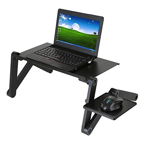 Yuanshikj 7" to 18" Office Solutions Portable Adjustable Aluminum Laptop Desk/Stand/Table Vented w/CPU Double Fans Mouse Pad Side Mount for Notebook MacBook iPad Bed Lap Tray Stan (Black) - Thumbnail 2
