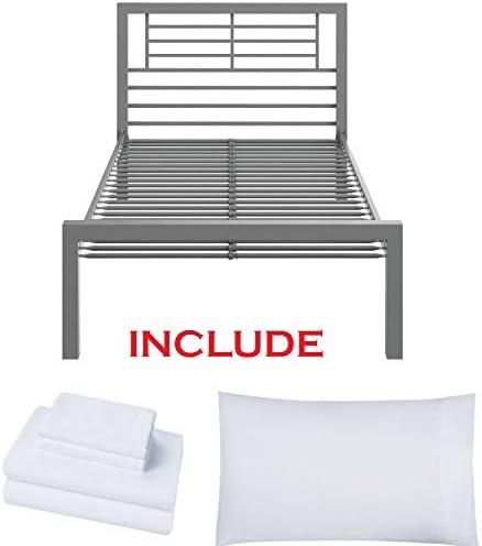 Bed Metal Frame for Kids Bedroom, Teenager and Dorm - (Twin, Silver)