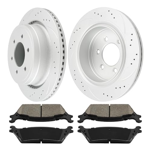 Drilled and Slotted Rear Brake Kit Rotors Ceramic Brake Pads for Ford 2015-2020…