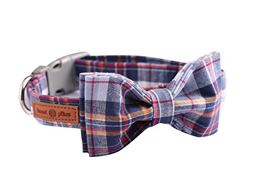 Lionet Paws Dog and Cat Collar with Bowtie Grid Collar&nbsp;Plastic Buckle Light&nbsp;Adjustable Collars for Small&nbsp;Medium&nbsp;Large Dogs