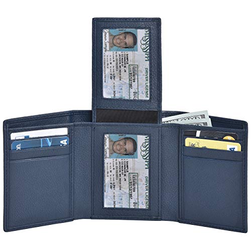 NeoMonte Navy Minimalist Trifold Leather Wallets for Men RFID 9 Cards 2