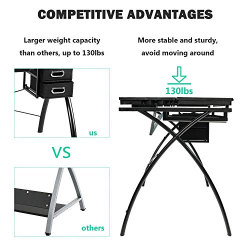 BAHOM Adjustable Drafting Table Glass Top, Art Drawing Craft Desk with
