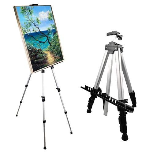 Ns Jymb Chevalet d'artiste portable, chevalet réglable pour peinture sur toile, hauteur de 43,2 à 167,6 cm, sac de transport pour le dessus de table/le sol et les panneaux de mariage, argenté