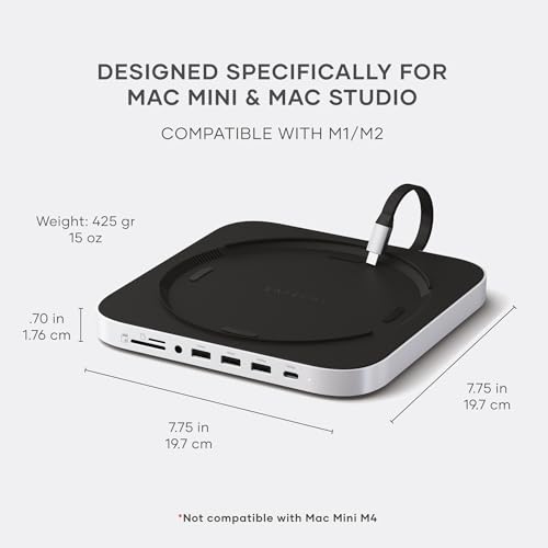 Satechi Mac mini Hub & Stand with SSD Enclosure for NVME/SATA M.2, Mac mini Dock with USB C 10Gbps, 3 USB A 5/10Gbps, 2.0 Audio Jack, for Mac Studio, Mac mini M2/M1 (Not Compatible with M4) - Silver