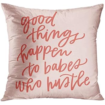 TOMKEYS Throw Pillow Cover Boss Good Things Happen to Babes Who Hustle Calligraphy Digital Decorative Pillow Case Home Decor Square 20x20 Inches Pillowcase