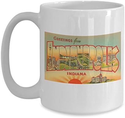 Greetings from Indianapolis Indiana, Vintage Large Letter Postcard Design: Ceramic Coffee Mug