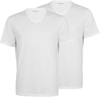 Pacote de 2 t-shirts de algodão puro com decote em V para homens, cor branca, tamanho S