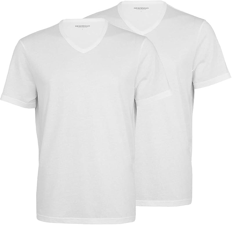 Paquete de 2 Camisetas de algodón Puro con Cuello en V para Hombre, Color Blanco, Talla S