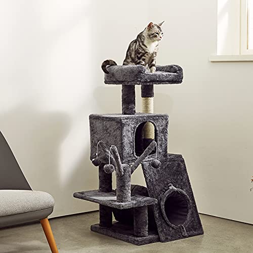 SUPERJARE Cat Tree with Tunnel, Cat Tower with 3 Dangling Balls, Multi