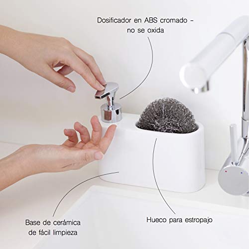 KOOK-TIME-Dispensador-de-Jabn-Liquido-de-Cermica-para-Cocina-con-Hueco-para-Estropajo-18-x-6-x-155-cm-Color-Blanco