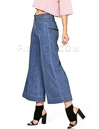 Pantalones vaqueros para dama de color rosa hielo, cintura alta, ajuste de ganchillo ancho de pierna Gaucho