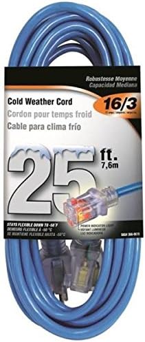 Rocky Mountain GoodsCold Weather Extension Cord with lighted plug - Heavy duty water resistant outdoor extension cord - Flexible down to -58° - Power indicator light - Flame retardant (25 feet)