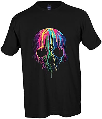 Melting Skull Neon Colorful Wax Sugar Skull Rave Party T-shirt Adult S-3XL-Black-XL