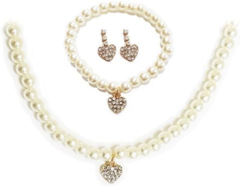 Acrylic Pearl Jewelry Set for girl [Necklace, Bracelet, and Earrings] Heart