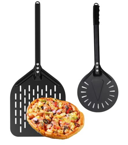 ZUGJOZD Set of perforated pizza peel, anodized aluminum pizza peel with comfortable and removable handles, including 7 and 12 in pizza shovel for turning and transporting pizzas.