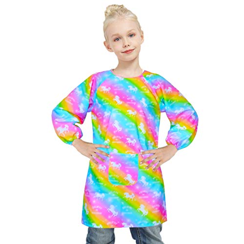Fiodrimy Kids Art Smock, Painting Smocks with Pocket, Waterproof Artist Apron for Girls Children