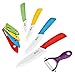 IEOVO 9 Piece Ceramic Knife Set - Multi Color Ceramic Cutlery Kitchen Knives with Peeler - White Blade