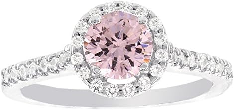 Sterling Silver Pink Ice Center and White Ice Halo Ring