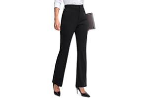 Rammus Womens Straight Leg Casual Pants with Zipper Pockets Stretch Dress Work Pants for Women Business Office Slacks