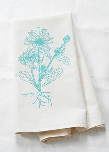 Organic Cotton Calendula Flower Tea Towel in Mint Green