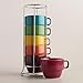 Fall Rainbow Stacking Ceramic Coffee Mugs Set & Chrome Rack - 6 Piece.