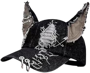 Y2k Iron Ring Trucker Hat Bunny Ear Baseball Cap Women Caps