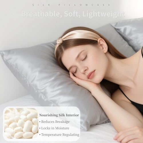 100% Double-Sided Silk Pillowcase, 22 Momme, 6A, Washable, Hidden Zipper, Prevents Hair Frizz, Antibacterial and Anti-Static, Suitable for Sensitive Skin (White, 1PC 51x66cm（20" × 26"）)