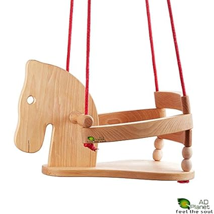 AD Planet Surprising Swing for Kids with Rope & Hook/Chair / Swing Chair/Baby Chair/Cute Modern Horse Figure Safety Seat/High Quality Natural Wood Swing for Nursery Or Outdoors Garden