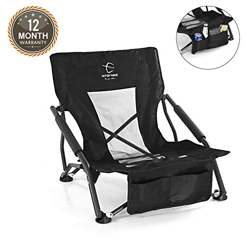 Hitorhike Low Sling Beach Camping Concert Folding Chair with Armrests and Mesh Back Compact and Sturdy Chair
