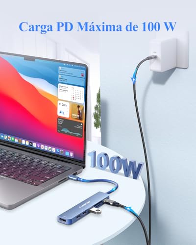 LENTION USB C Hub HDMI 4K@60Hz, PD 100W, SD/TF Card Reader, USB 3.0 & 2.0, 7 in 1 USB C Adapter for MacBook Pro/Air 2026-2016, New iPad Pro, Surface, iPhone 17 Plus Pro MAX and More (Blue)