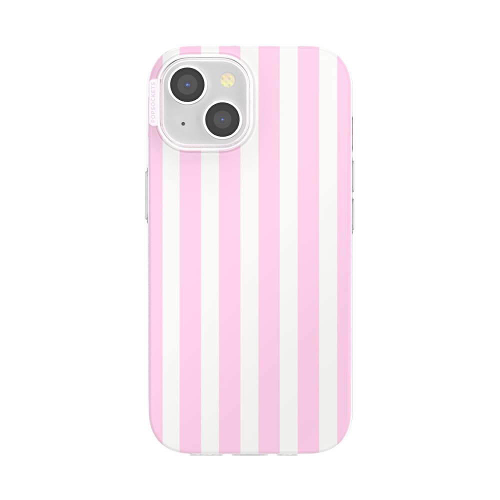 PopSockets iPhone 15 Case Compatible with MagSafe, Phone Case for iPhone 15, Wireless Charging Compatible, Case Only - Club Stripe Pink