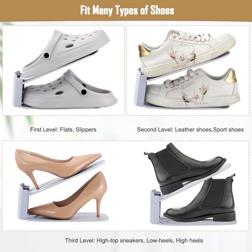 12 x Space-Saving Shoe Racks, Adjustable Shoe Storage with 3 Levels, Non-Slip Shoe Organizer, Shoe Holder for Storage and Display of High Heels, Sports, Flip-Flops