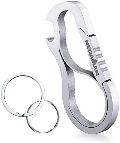 NEDAMAN Key Chain Carabiner with Bottle Opener, Full Stainless Steel Anti-lost Keychain with Heavy Duty for Man and Women Silver