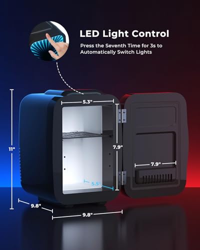 BEICHEN Mini Nevera, 4 L/6 latas, Silenciosa, 7 Modos de Luz RGB, 2 en 1 de Refrigeración y Conservación de Calor para Bebidas y Cuidado de La Piel, Mini Nevera para Gaming, Oficina, Coche (Negro)