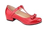 Anna Kate-5K Kids Low Heel ankle strap Bow T-Strap Mary-Jane Shinny PU