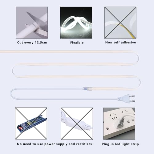 BENLUN 220 V COB LED Strip Outdoor Waterproof 30 m 6000 K Cool White, 300 W CRI 90+ Can be Cut to Size Waterproof LED Strip Without Transformer, for Building, Bedroom, Office, Pergola, Living Room