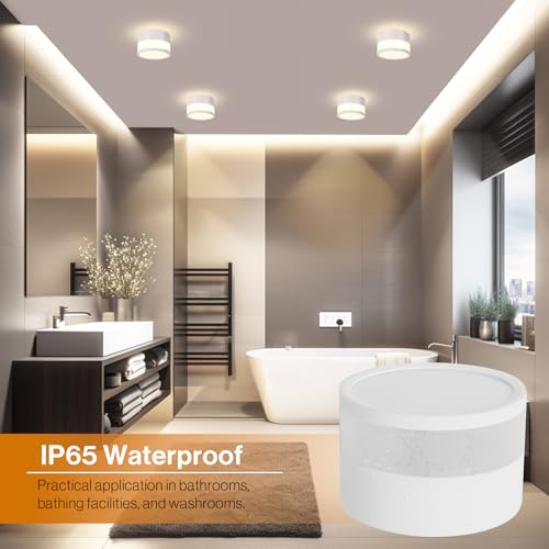 URing 4 x LED Surface-Mounted Spotlights, Dimmable, IP65 Ceiling Light, Surface-Mounted with Remote Control, App, 12 W Ceiling Spotlights, White, 2700 K - 6500 K, Surface-Mounted Spotlight, Flat Aluminium, 230 V Ceiling Light, Round Bathroom Lamp, Diameter 10 cm