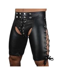 Apparel: YiZYiF Mens Boxer Shorts Lace up Pants Fetish Clubwear with Backless Thong, X-Large(waistline 34 inches/86cm), Black
