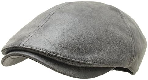 Men's Faux Leather Urbane Driving Flat Cap Gatsby Irish Ivy Newsboy Hat (Gray)