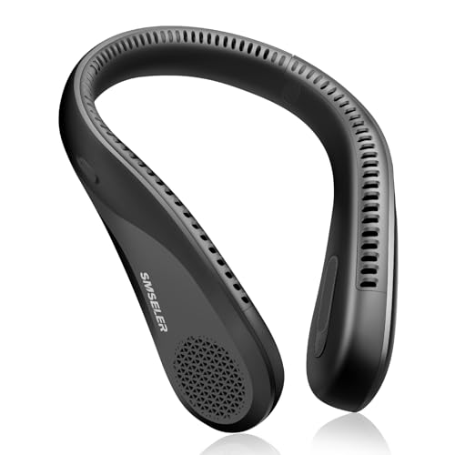 SMSELER Portable Bladeless Neck Cooling Fan: 6000mAh Rechargeable, 3-Speed Wearable Personal Air Conditioner, Hands-Free Quiet Cooling, Birthday Gifts for Men Women Dad Mom (Black)