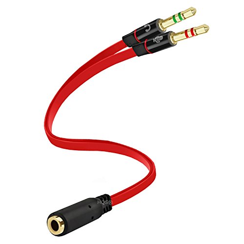 Headphone Splitter, D & K Exclusives Stereo Audio Jack Splitter Cable For Computer 3.5mm Female to 2 Dual 3.5mm Male Headphone Mic Audio Y Splitter Cable Smartphone Headset to PC Adapter (Red)