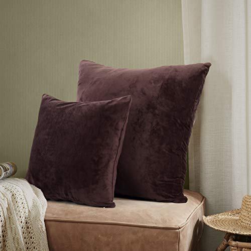 Evolive Soft Micromink Euro Sham Cover Pillowcase Replacement with Zipper Closure (Brown, 26"X26")