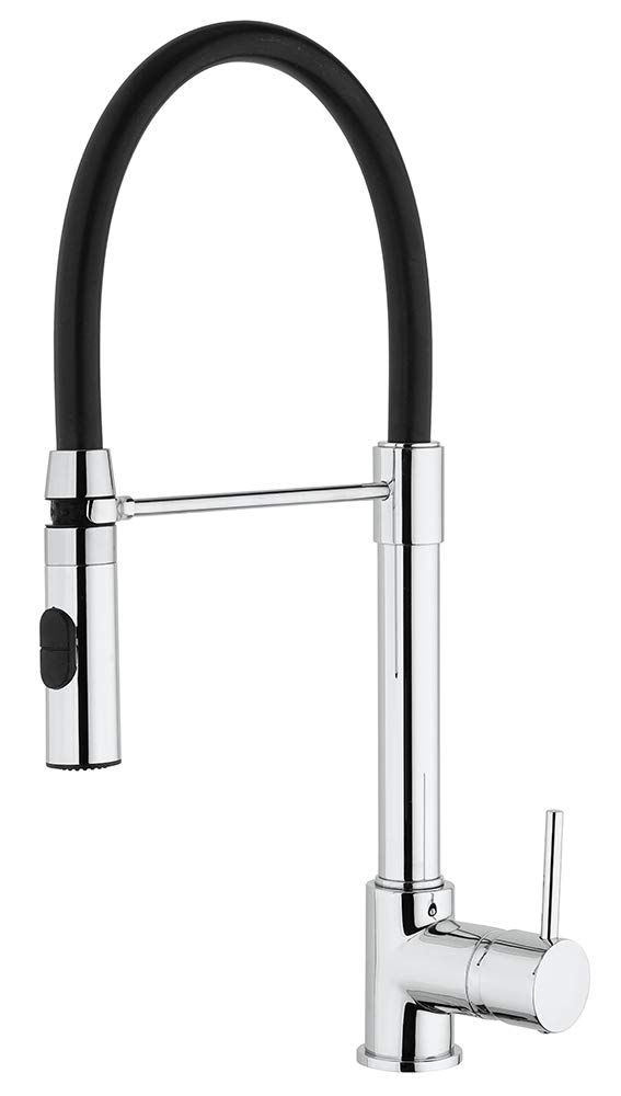 Paini – Single Lever Kitchen Mixer Tap, Sink, Chromed, Swivel Side Lever with Automatic Shower Connection, Modern Design, Entirely Produced and Worked in Italy